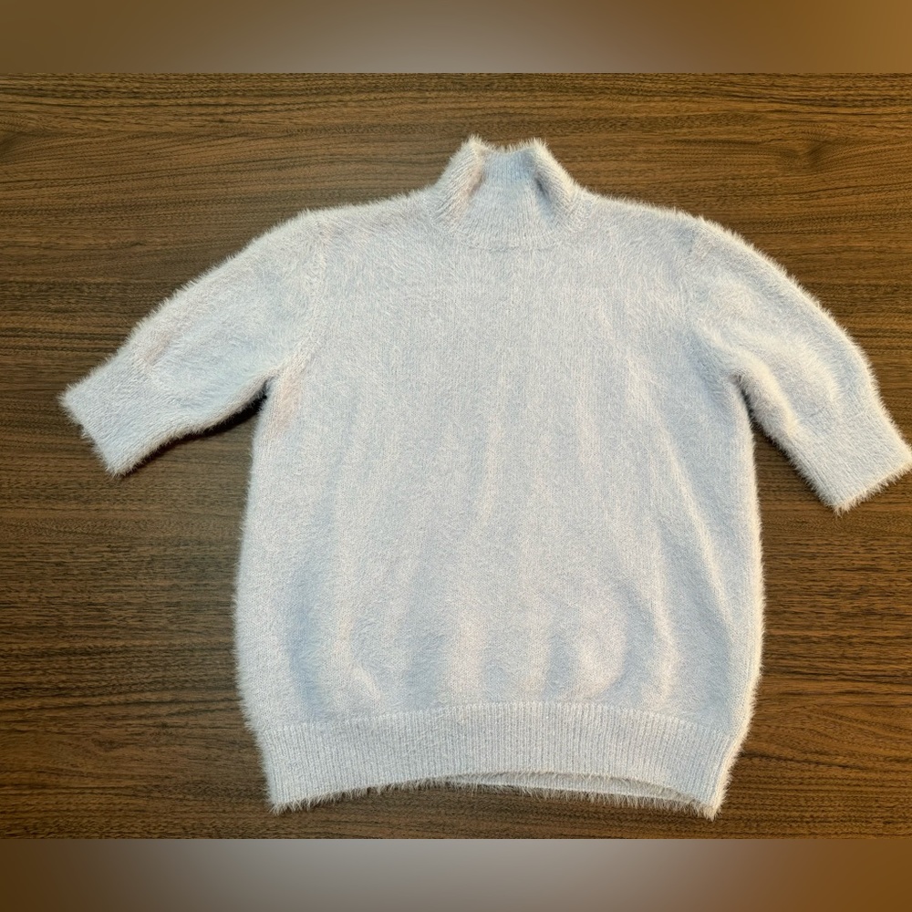 Marled Sweater Short Sleeve Eyelash Knit Mock Neck Lavender Purple Womens Size M